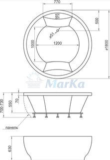 Ванна акриловая 1Marka Omega 180х180 - купить по цене 75000 руб. в интернет-магазине картинка 4