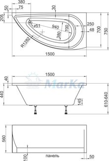Ванна акриловая 1Marka Piccolo 150х75 - купить по цене 22900 руб. в интернет-магазине картинка 5